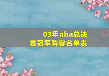 03年nba总决赛冠军阵容名单表