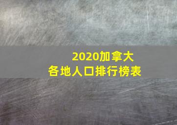 2020加拿大各地人口排行榜表