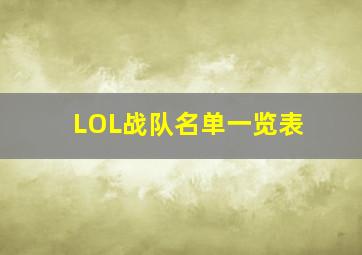 LOL战队名单一览表