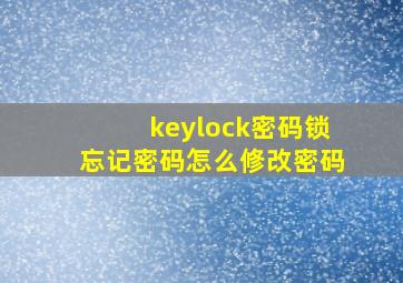 keylock密码锁忘记密码怎么修改密码