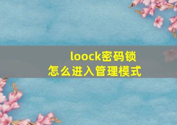 loock密码锁怎么进入管理模式