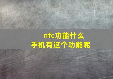 nfc功能什么手机有这个功能呢