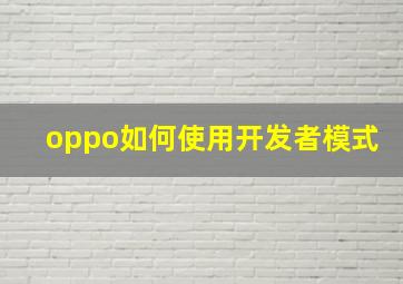 oppo如何使用开发者模式