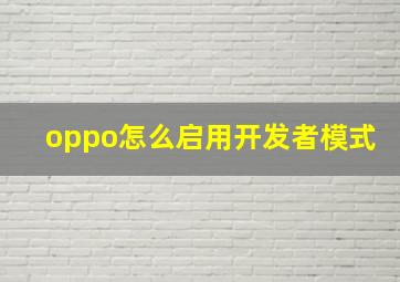 oppo怎么启用开发者模式