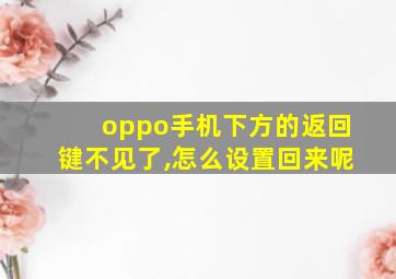 oppo手机下方的返回键不见了,怎么设置回来呢