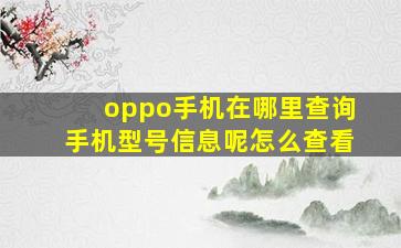 oppo手机在哪里查询手机型号信息呢怎么查看