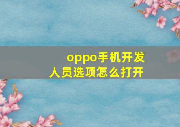 oppo手机开发人员选项怎么打开