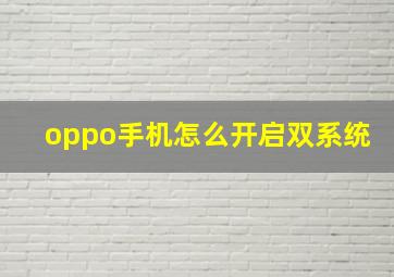 oppo手机怎么开启双系统