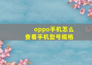 oppo手机怎么查看手机型号规格