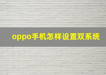 oppo手机怎样设置双系统