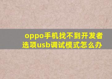 oppo手机找不到开发者选项usb调试模式怎么办