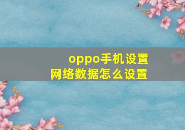 oppo手机设置网络数据怎么设置