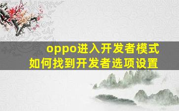 oppo进入开发者模式如何找到开发者选项设置