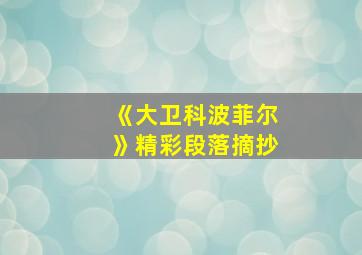 《大卫科波菲尔》精彩段落摘抄