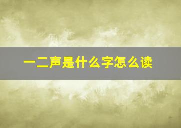 一二声是什么字怎么读