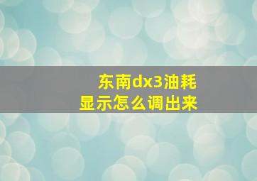 东南dx3油耗显示怎么调出来