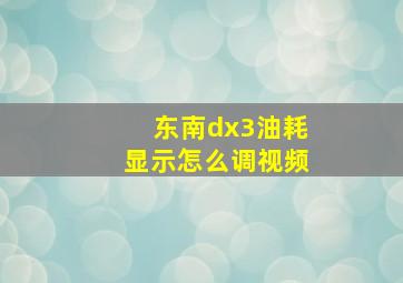 东南dx3油耗显示怎么调视频