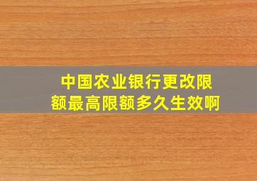 中国农业银行更改限额最高限额多久生效啊