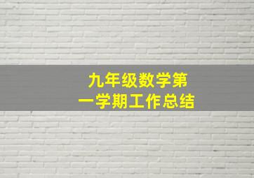 九年级数学第一学期工作总结