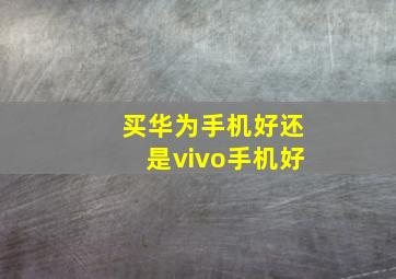 买华为手机好还是vivo手机好