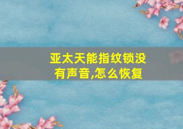 亚太天能指纹锁没有声音,怎么恢复