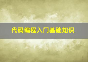 代码编程入门基础知识