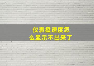 仪表盘速度怎么显示不出来了