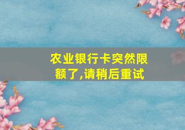 农业银行卡突然限额了,请稍后重试