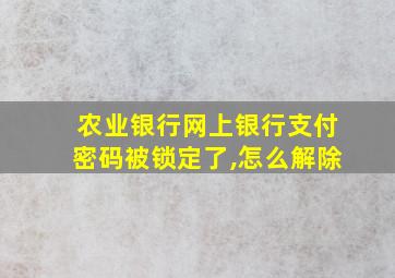 农业银行网上银行支付密码被锁定了,怎么解除