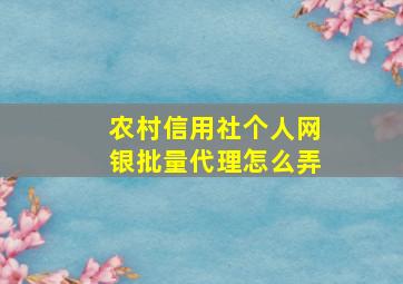 农村信用社个人网银批量代理怎么弄