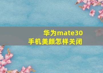 华为mate30手机美颜怎样关闭