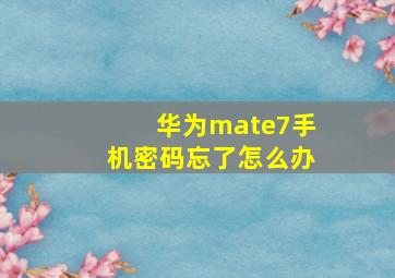 华为mate7手机密码忘了怎么办