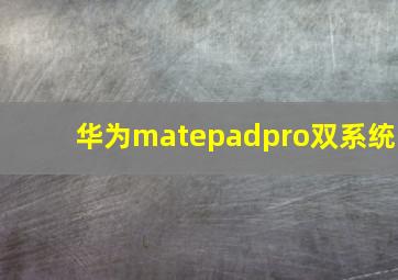 华为matepadpro双系统