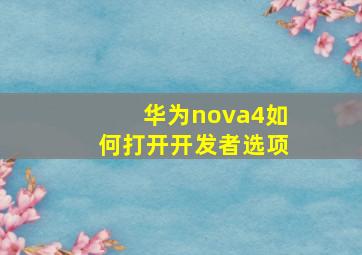 华为nova4如何打开开发者选项