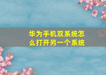 华为手机双系统怎么打开另一个系统