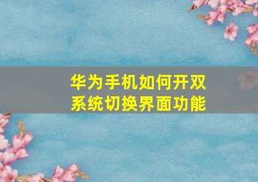 华为手机如何开双系统切换界面功能