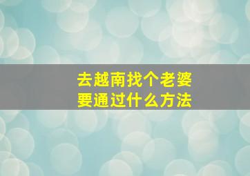 去越南找个老婆要通过什么方法