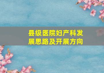 县级医院妇产科发展思路及开展方向