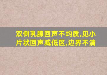 双侧乳腺回声不均质,见小片状回声减低区,边界不清