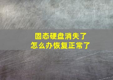 固态硬盘消失了怎么办恢复正常了