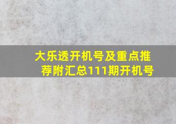 大乐透开机号及重点推荐附汇总111期开机号