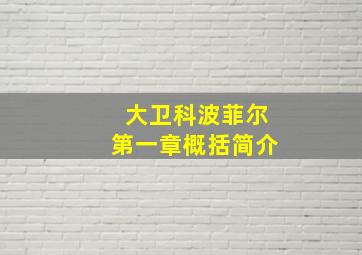 大卫科波菲尔第一章概括简介