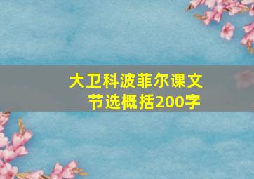 大卫科波菲尔课文节选概括200字