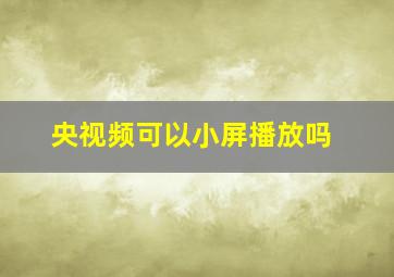 央视频可以小屏播放吗