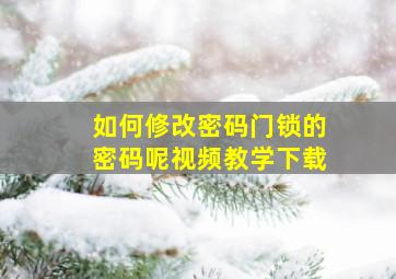 如何修改密码门锁的密码呢视频教学下载