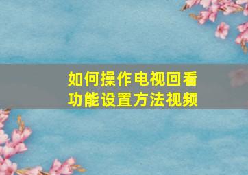 如何操作电视回看功能设置方法视频