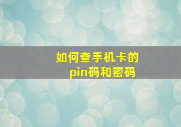 如何查手机卡的pin码和密码