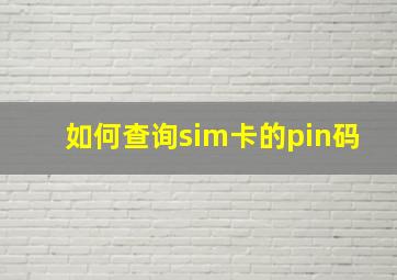 如何查询sim卡的pin码