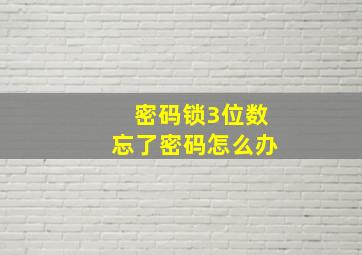 密码锁3位数忘了密码怎么办