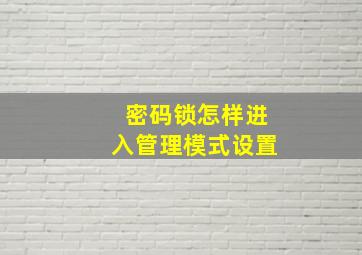 密码锁怎样进入管理模式设置